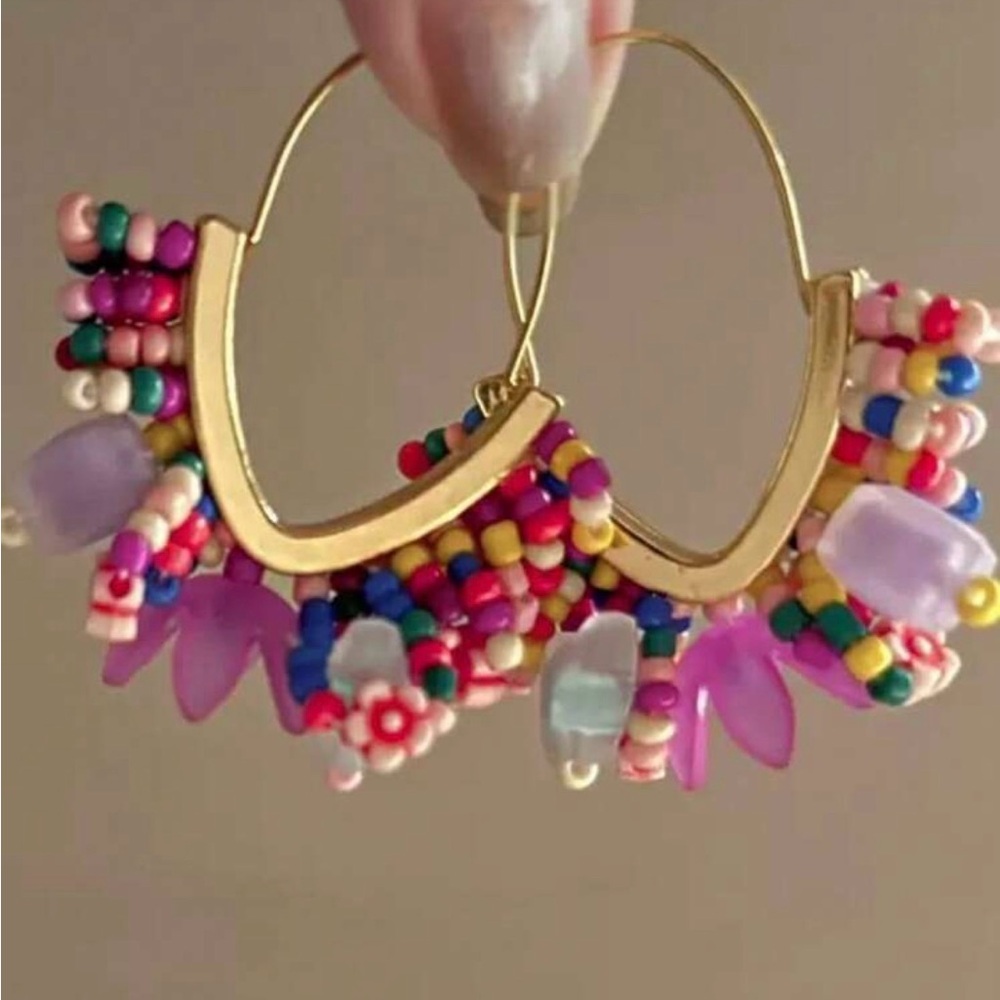 Colorful Beaded Hoop Earrings